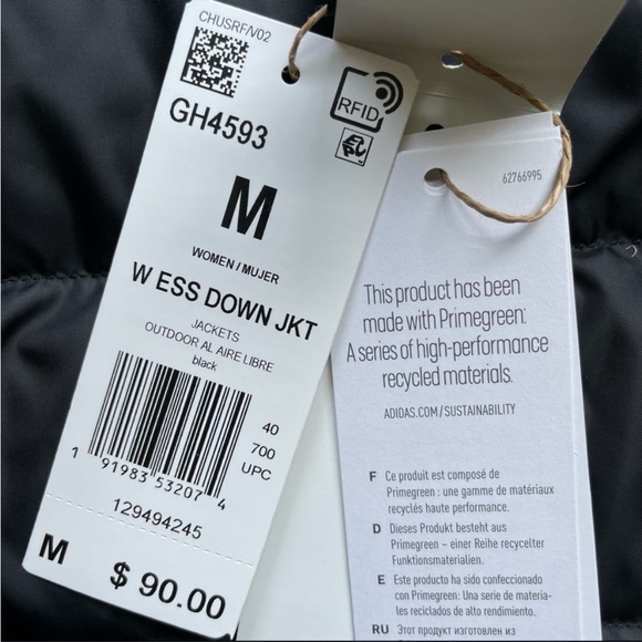 NWT Adidas ESSENTIALS DOWN JACKET Coat Black Puffer Medium PRICE FIRM - Picture 15 of 16